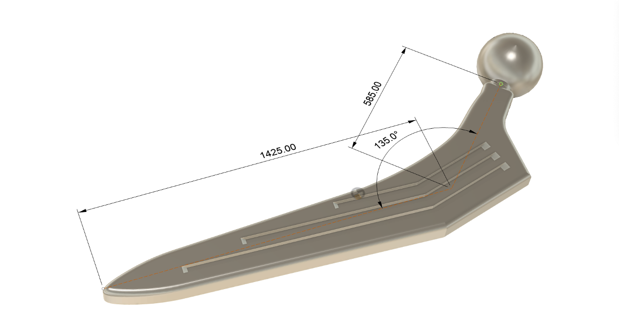 Variantenvergleiche und Festigkeitsanalysen Hüftimplantat mit Dimensionsangaben